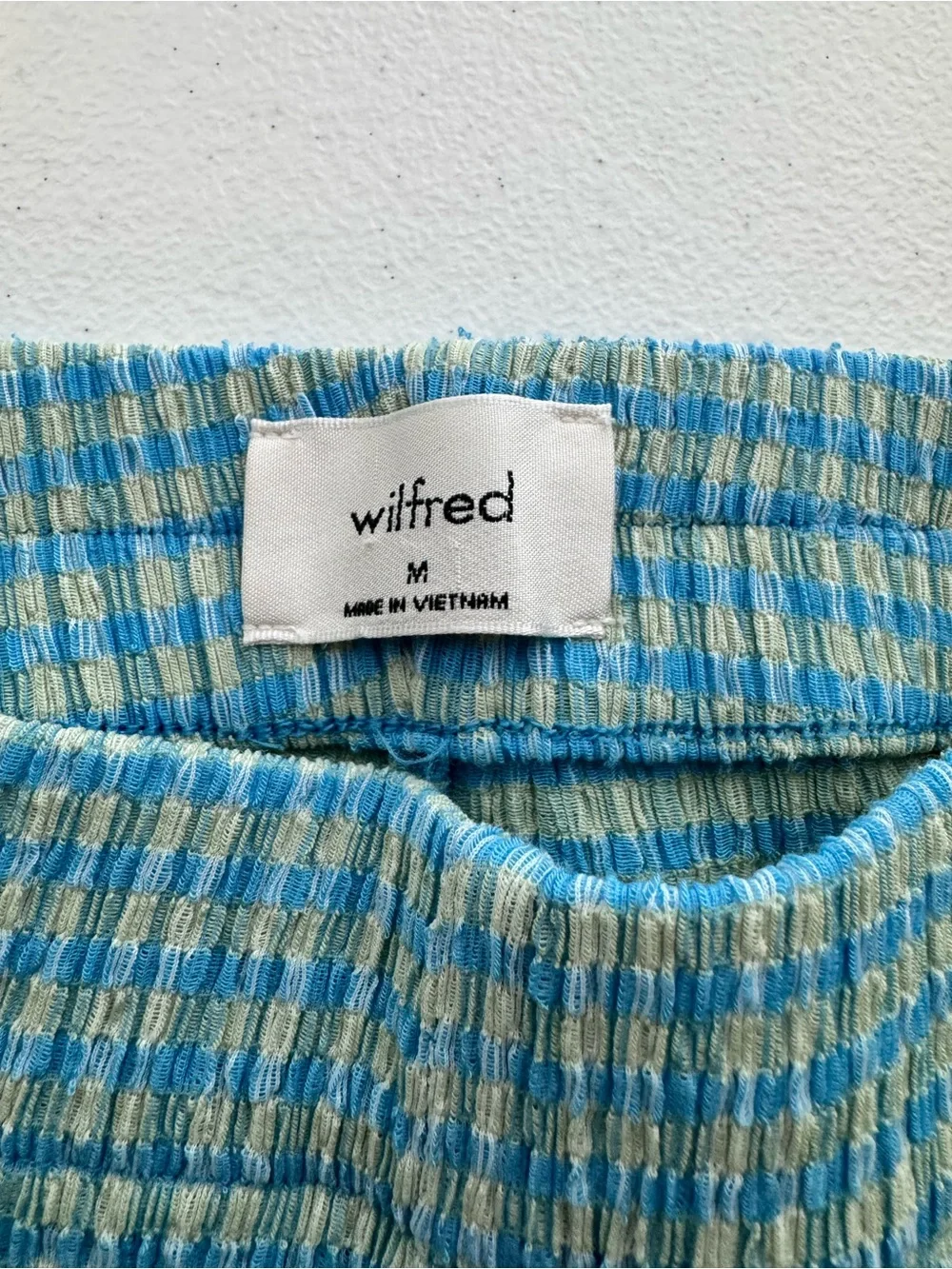 Aritzia Wilfred Verona Textured Wide Leg Pants Blue Check Medium Seersucker